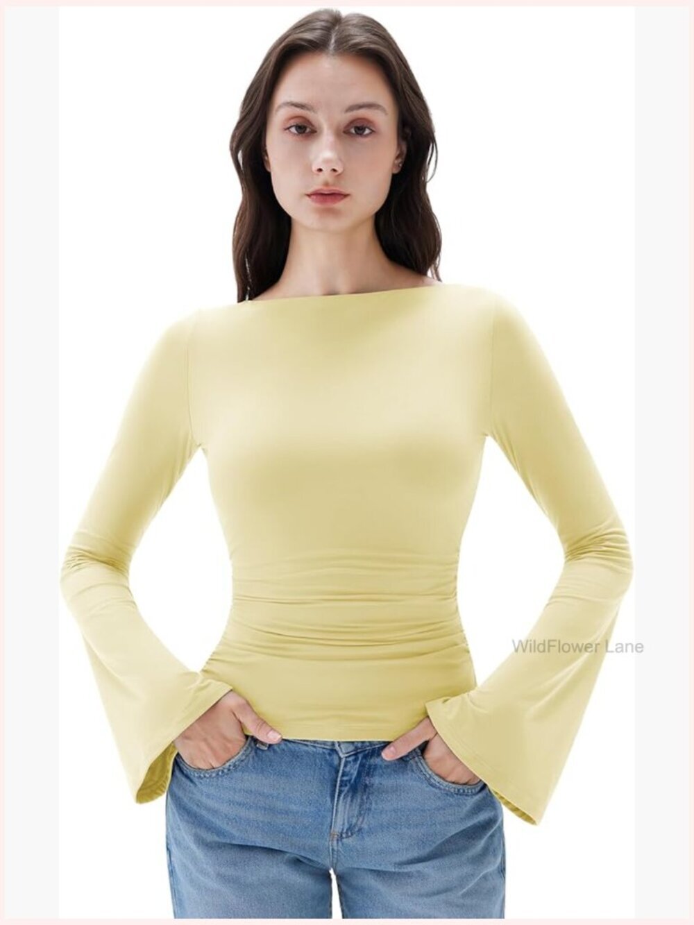 Fitted Bell Sleeve T-Shirt Double Lined Going Out Basic Top Tee